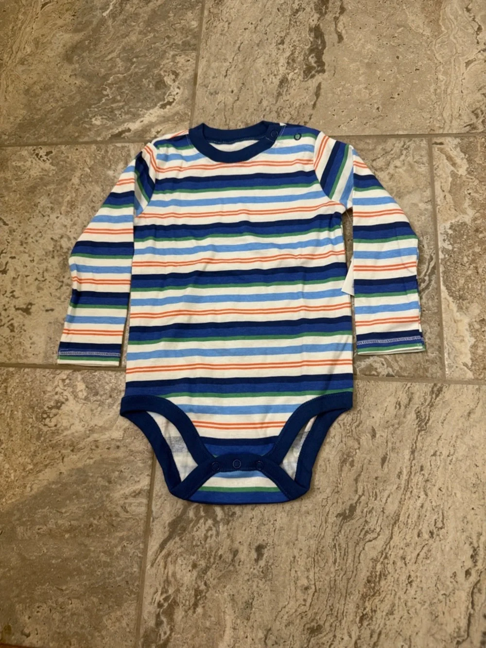 NWT size 18 months Striped Long-Sleeve Navy Trim One-Piece